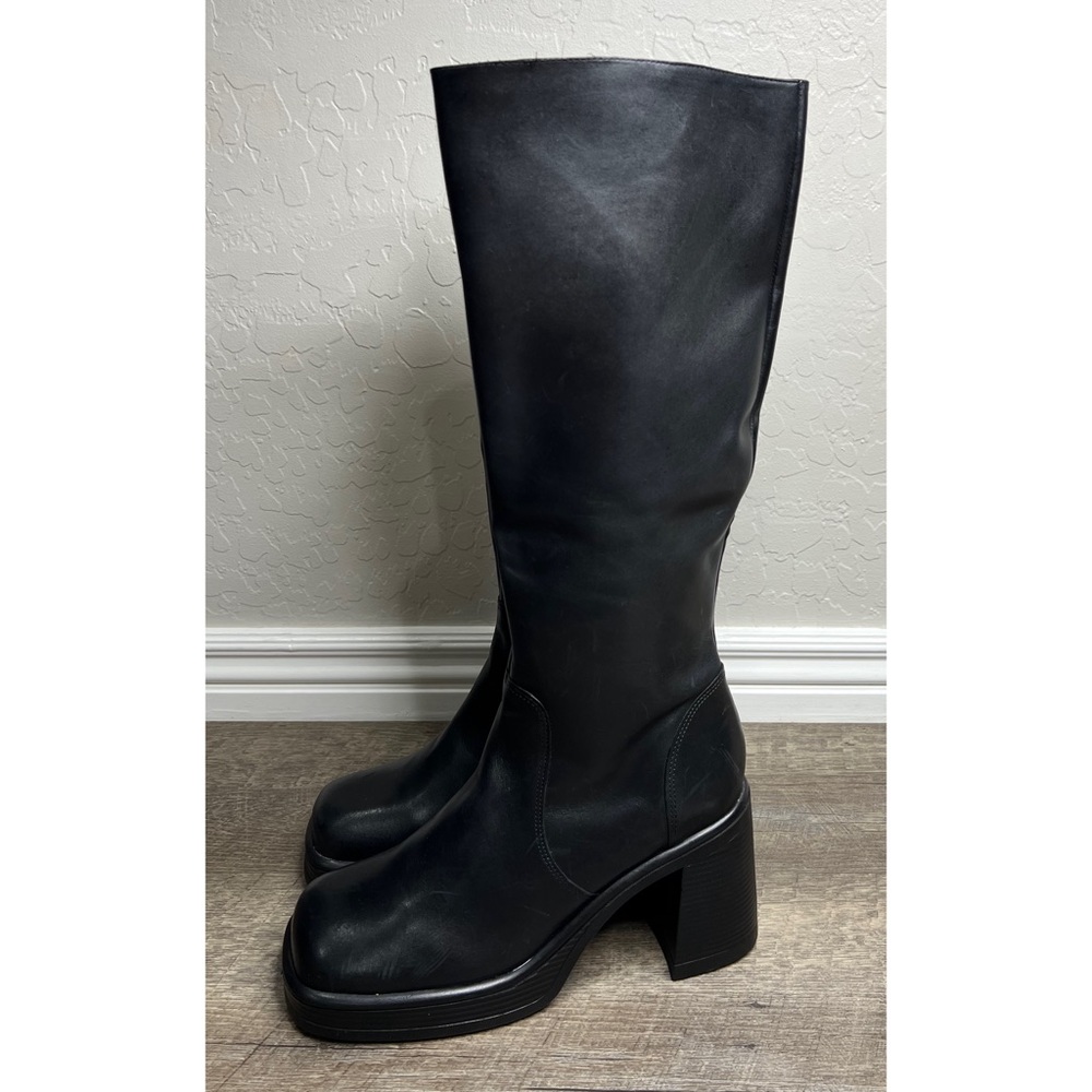 NEW STEVE MADDEN Fanatik Chunnky Heel boots Black Vegan Leather Size 10 - Picture 4 of 11